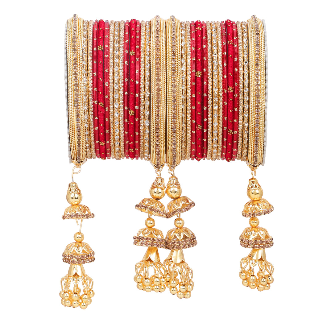 Traditional Jhumki Bangle set by Leshya with golden Dotted bangle