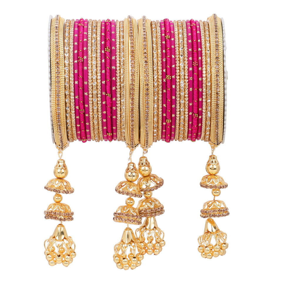Traditional Jhumki Bangle set by Leshya with golden Dotted bangle
