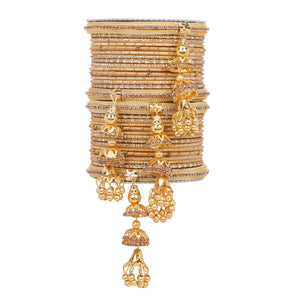 Traditional Jhumki Bangle set by Leshya with golden Dotted bangle