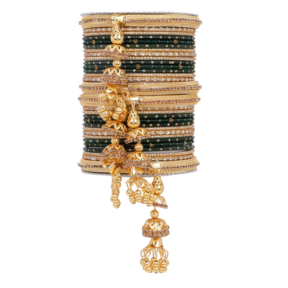 Traditional Jhumki Bangle set by Leshya with golden Dotted bangle