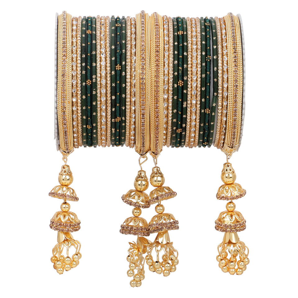 Traditional Jhumki Bangle set by Leshya with golden Dotted bangle