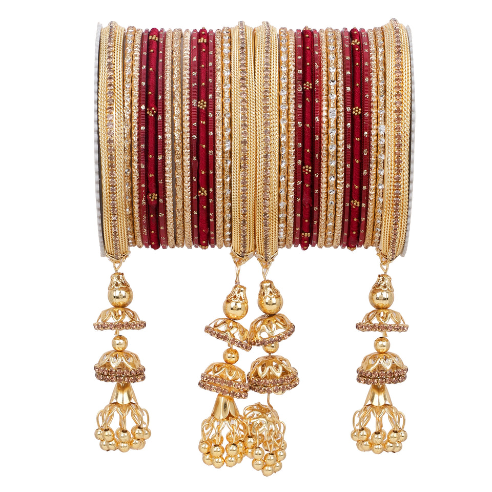 Traditional Jhumki Bangle set by Leshya with golden Dotted bangle