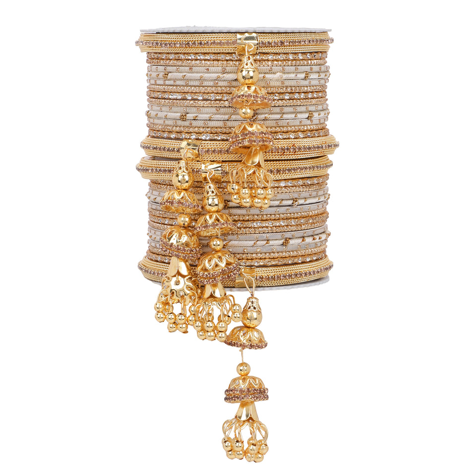 Traditional Jhumki Bangle set by Leshya with golden Dotted bangle