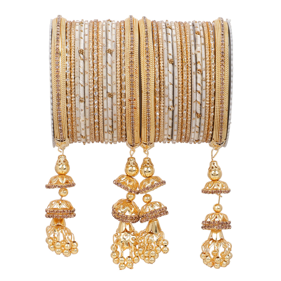 Traditional Jhumki Bangle set by Leshya with golden Dotted bangle