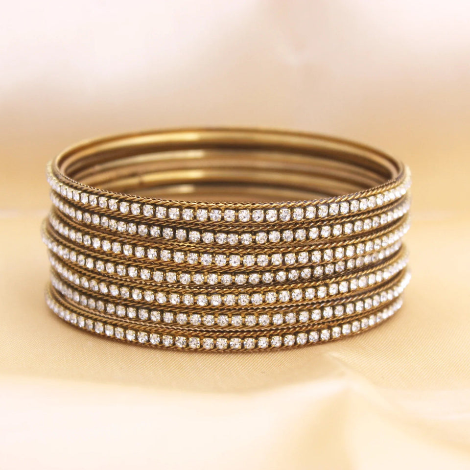 Gifting Box Set of 12 Dotted Metal Bangles with Golden silver Kada by Leshya