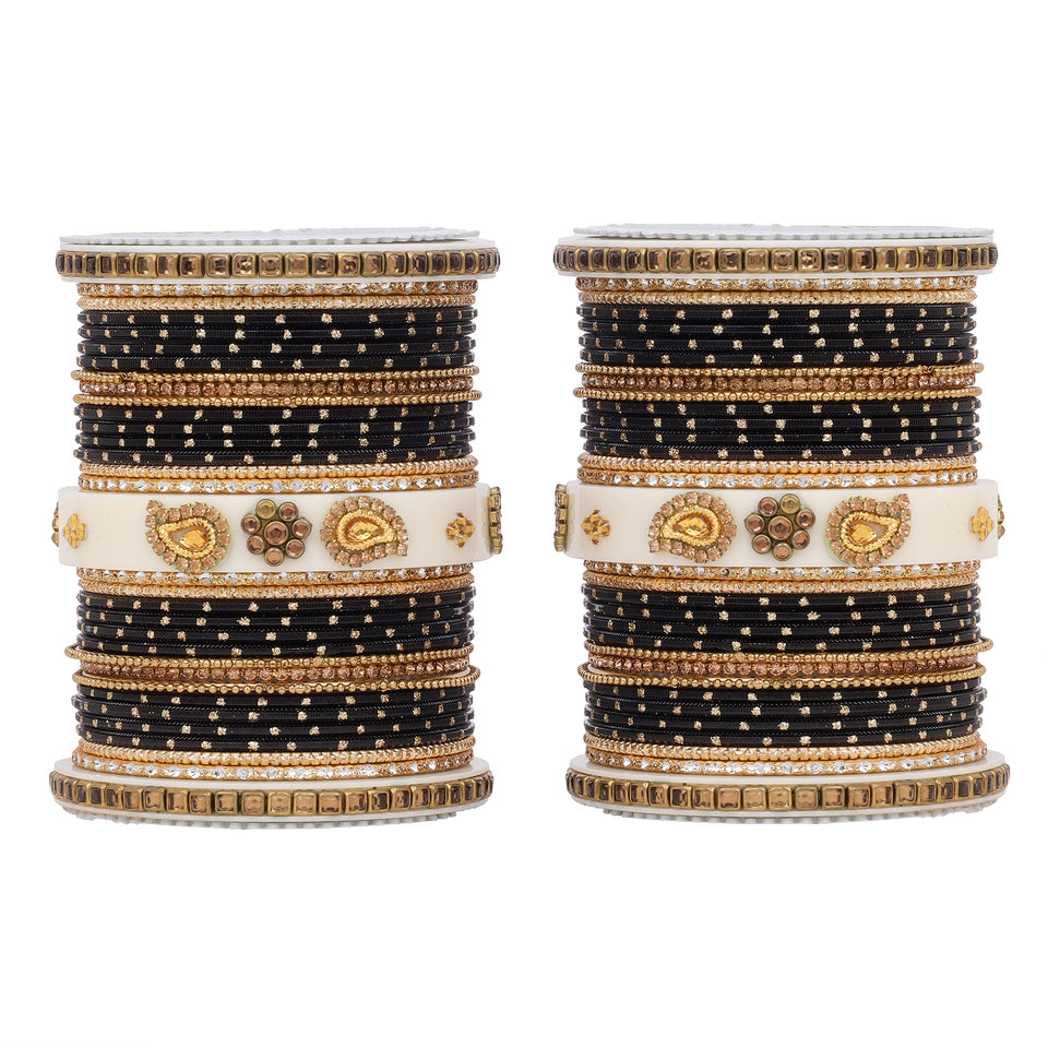 Traditonal Bridal Bangle set with golden dotted design