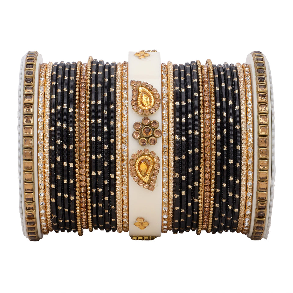 Traditonal Bridal Bangle set with golden dotted design