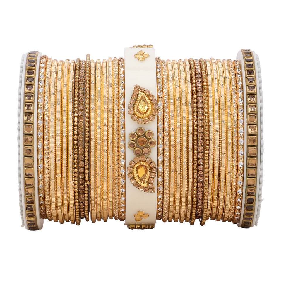 Traditonal Bridal Bangle set with golden dotted design
