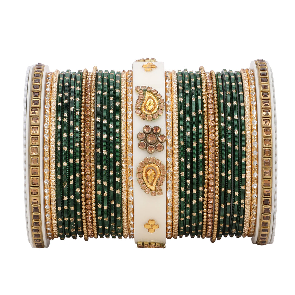 Traditonal Bridal Bangle set with golden dotted design