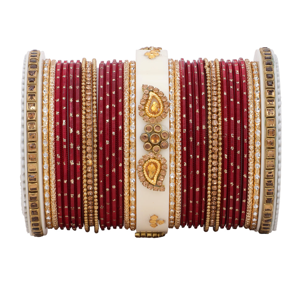 Traditonal Bridal Bangle set with golden dotted design