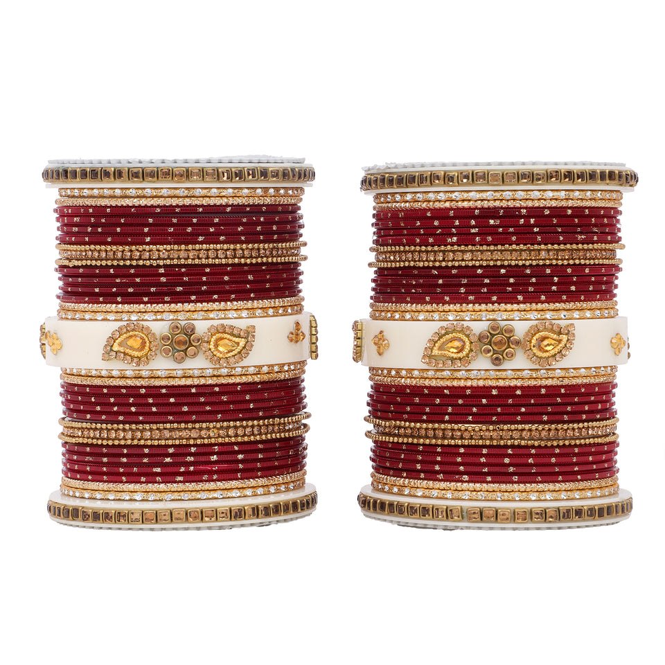 Traditonal Bridal Bangle set with golden dotted design