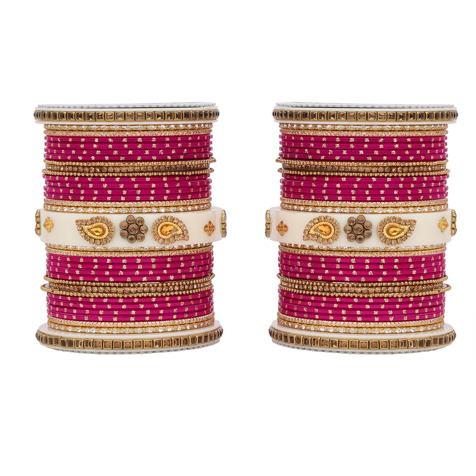 Traditonal Bridal Bangle set with golden dotted design