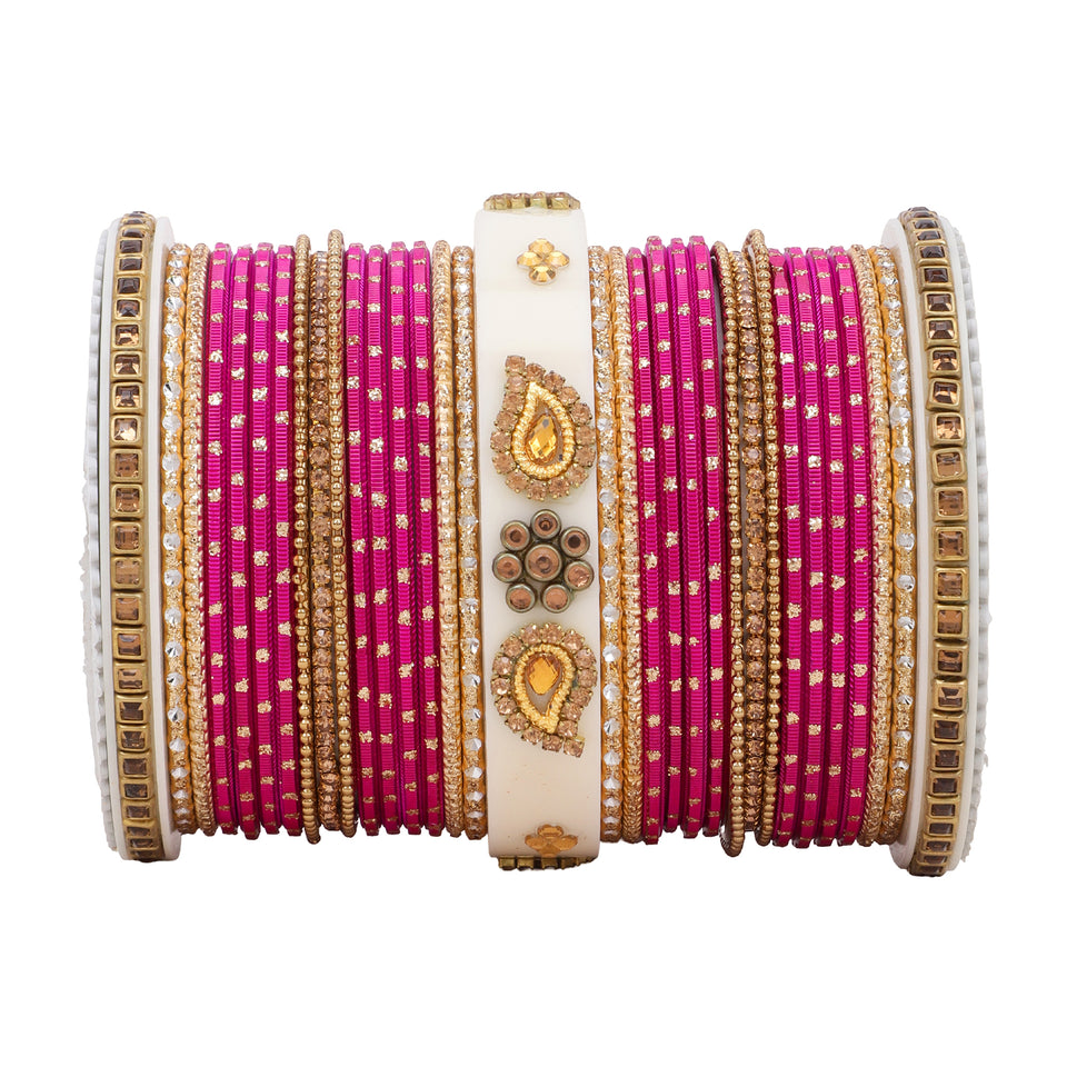 Traditonal Bridal Bangle set with golden dotted design