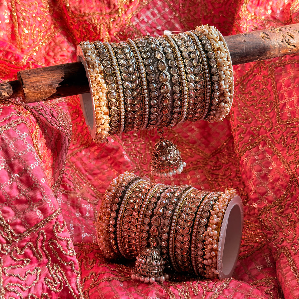 Bridal Stone Bangle Set with Jhumki by Leshya