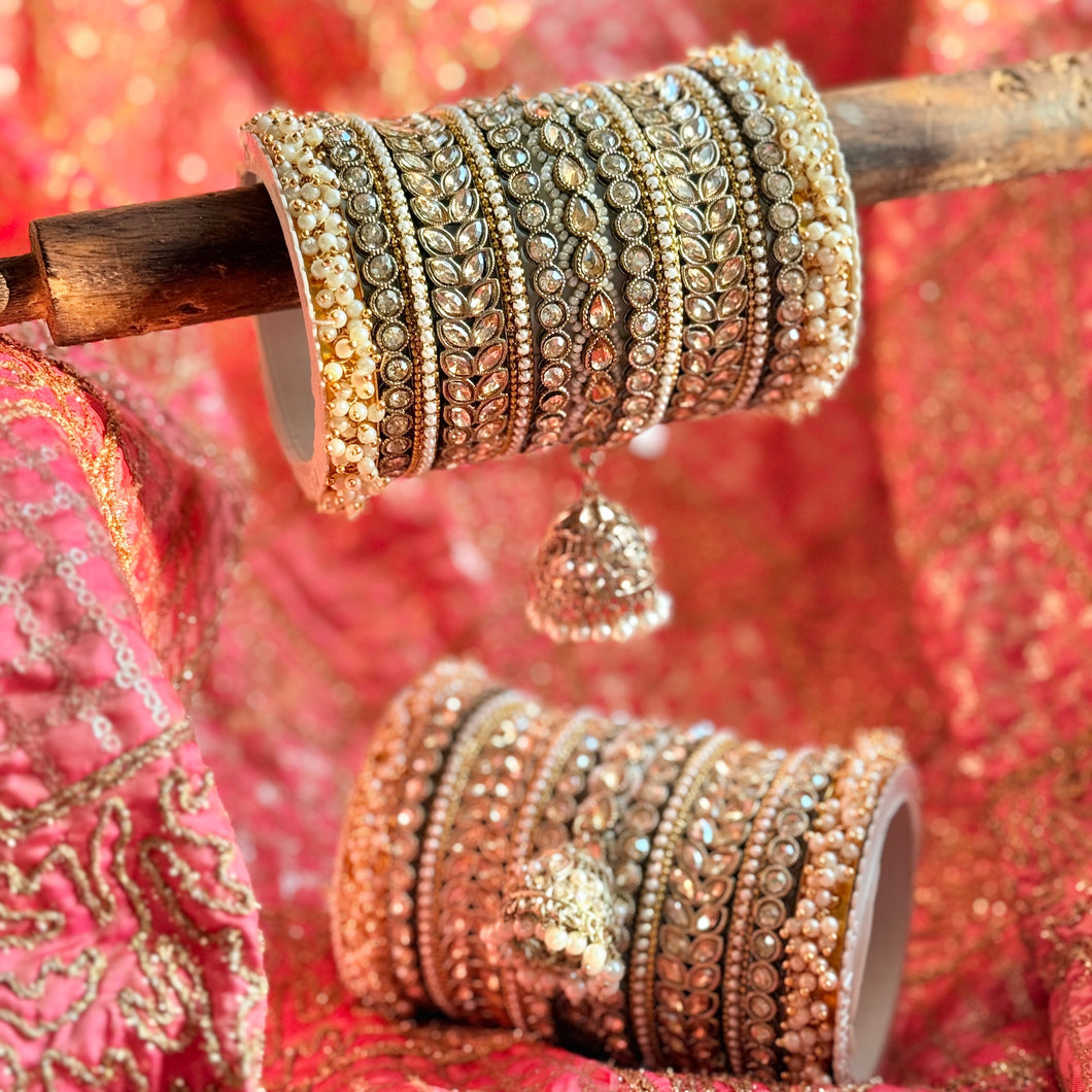 Bridal Stone Bangle Set with Jhumki by Leshya