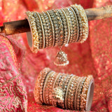Bridal Stone Bangle Set with Jhumki by Leshya
