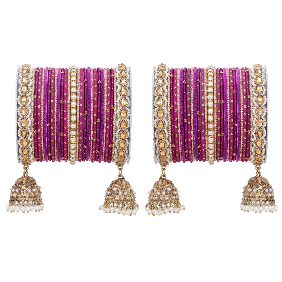 Bridal Jhumki Style Bangle set for two hands by Leshya (Plus Size)