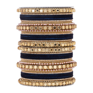 Velvet Bangles set with Golden Mirrorwork Kada