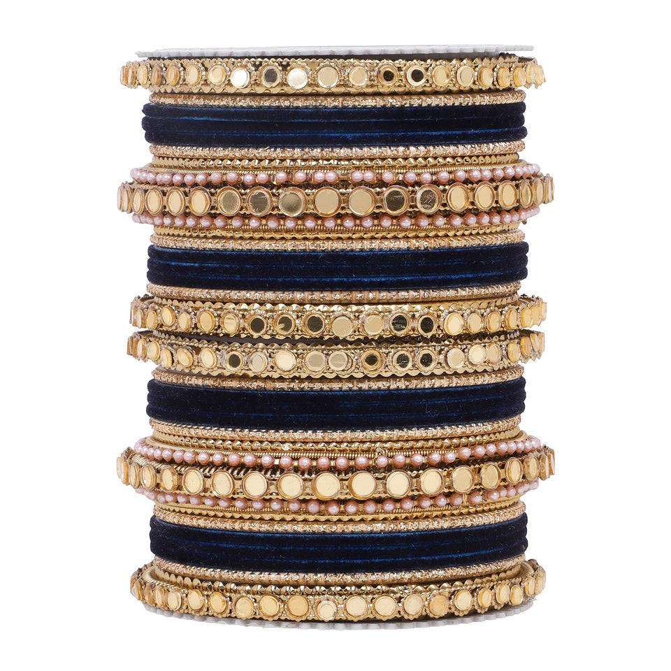 Velvet Bangles set with Golden Mirrorwork Kada