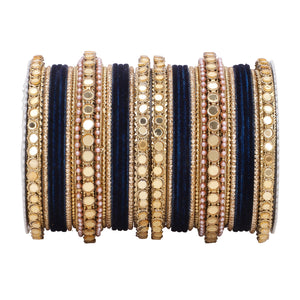 Velvet Bangles set with Golden Mirrorwork Kada