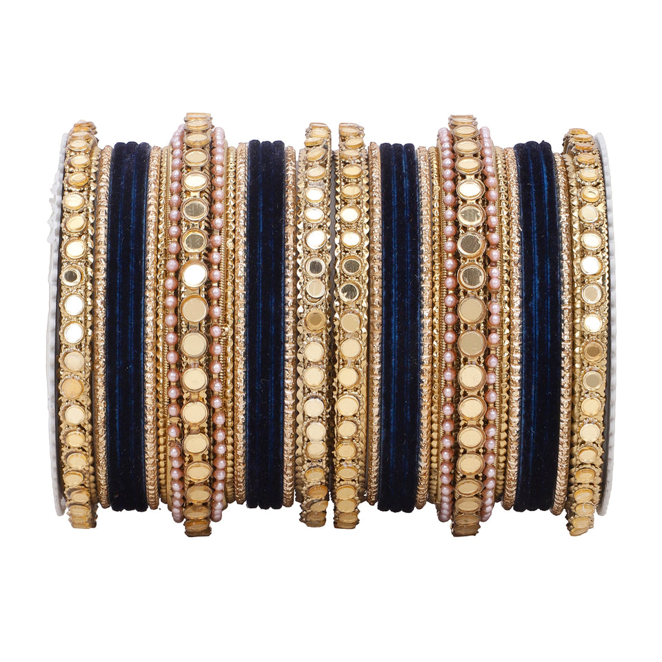 Velvet Bangles set with Golden Mirrorwork Kada