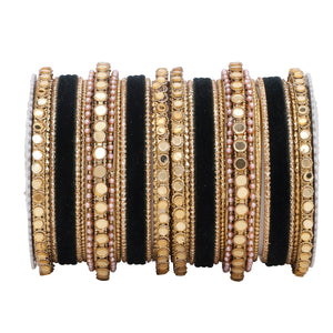 Velvet Bangles set with Golden Mirrorwork Kada