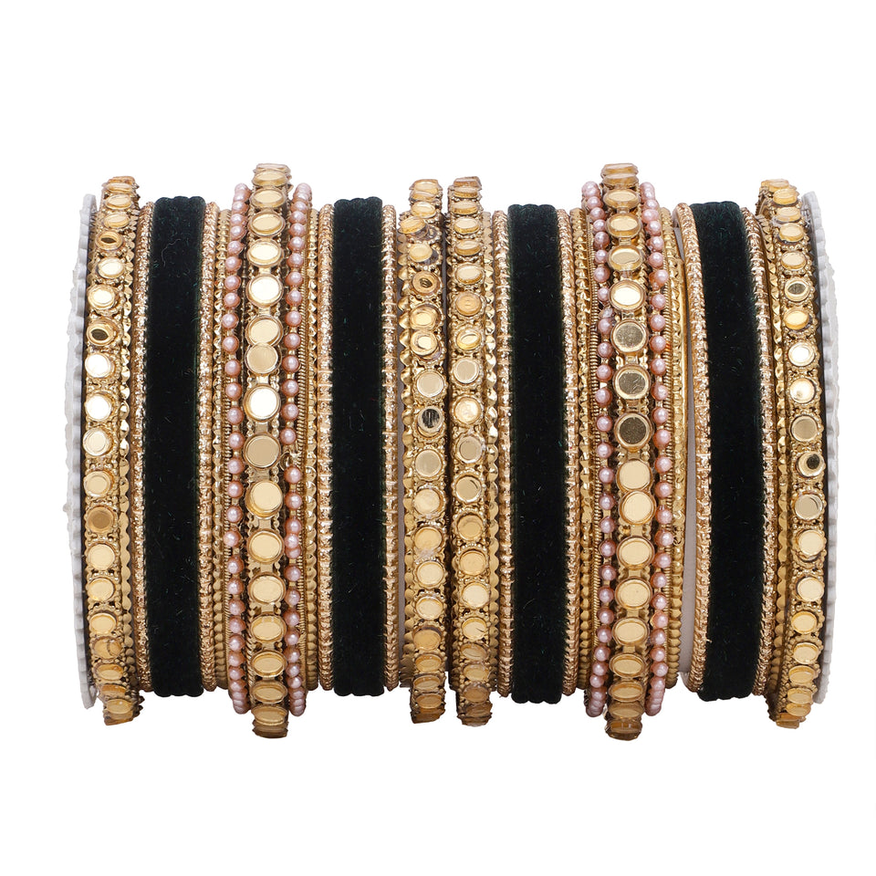 Velvet Bangles set with Golden Mirrorwork Kada