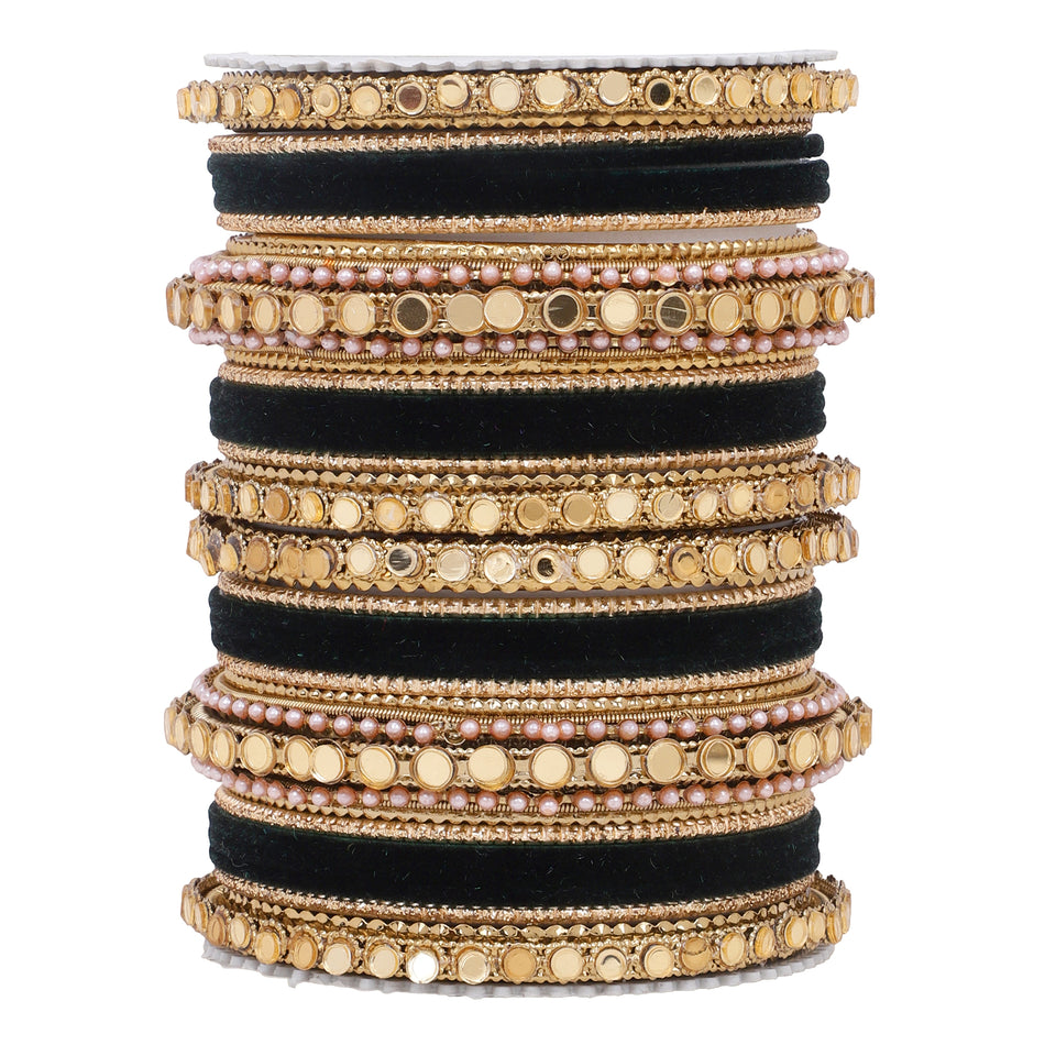 Velvet Bangles set with Golden Mirrorwork Kada