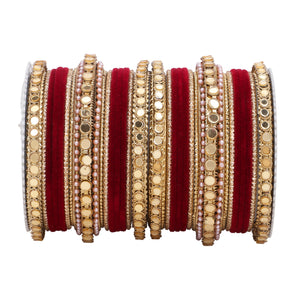 Velvet Bangles set with Golden Mirrorwork Kada