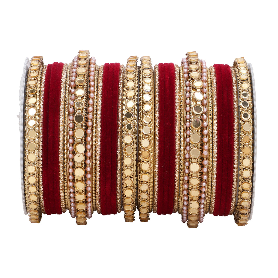 Velvet Bangles set with Golden Mirrorwork Kada
