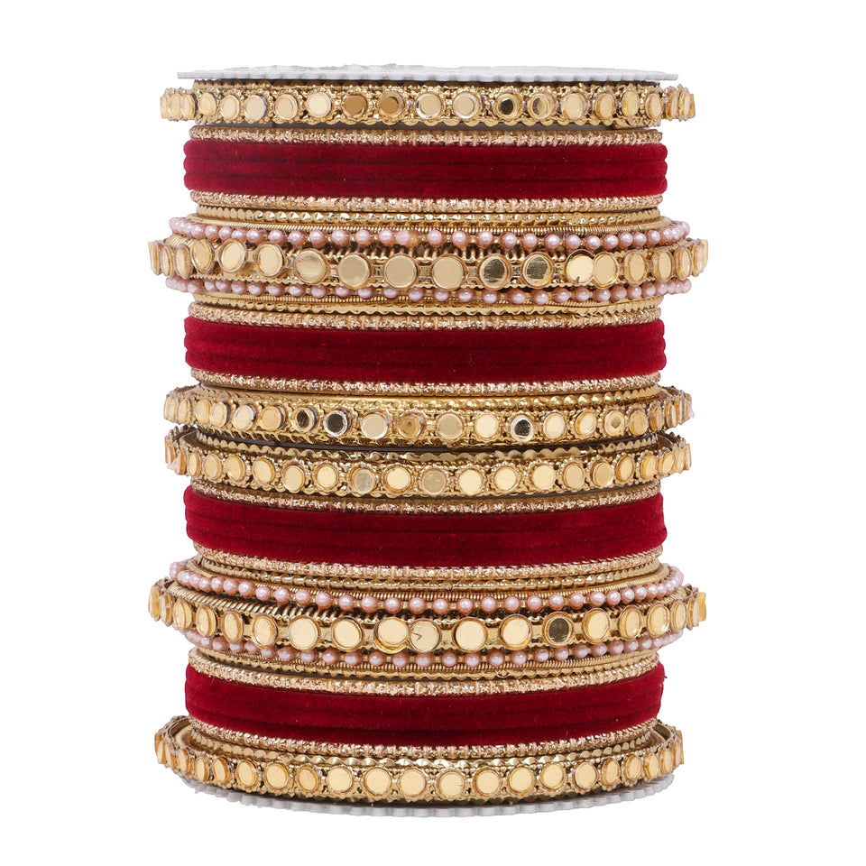 Velvet Bangles set with Golden Mirrorwork Kada