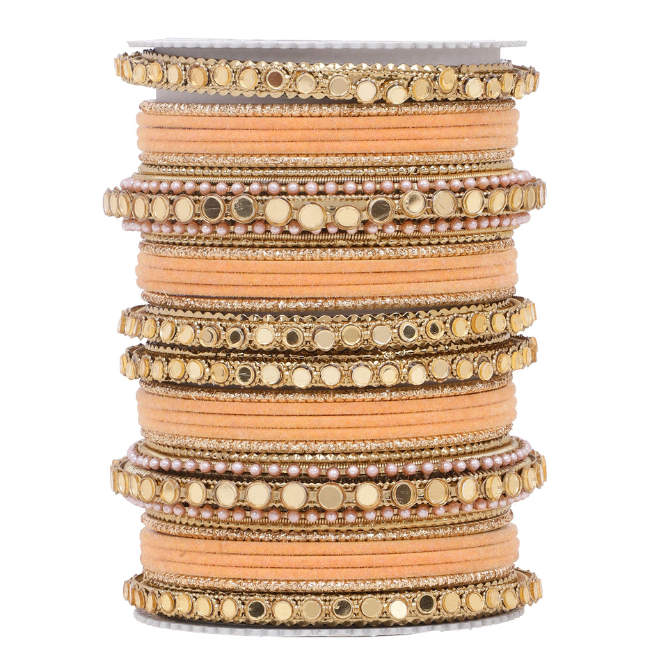 Velvet Bangles set with Golden Mirrorwork Kada