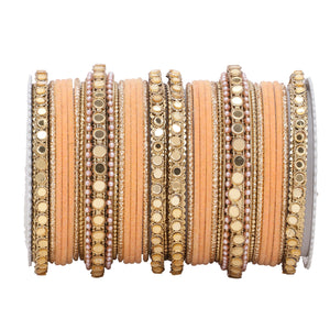 Velvet Bangles set with Golden Mirrorwork Kada