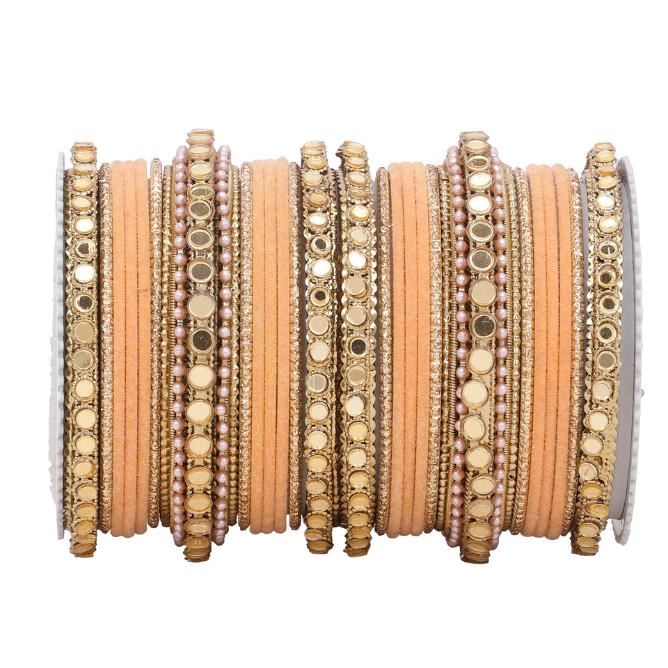 Velvet Bangles set with Golden Mirrorwork Kada