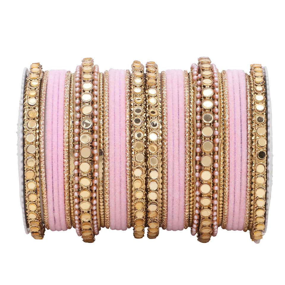 Velvet Bangles set with Golden Mirrorwork Kada