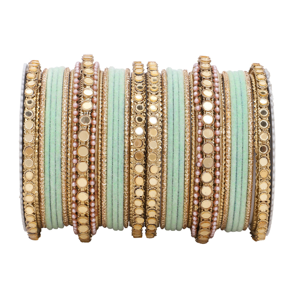 Velvet Bangles set with Golden Mirrorwork Kada
