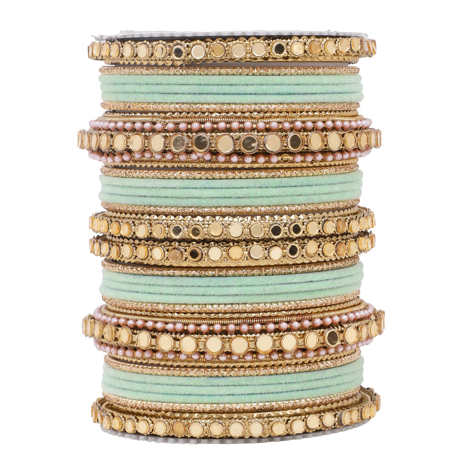 Velvet Bangles set with Golden Mirrorwork Kada