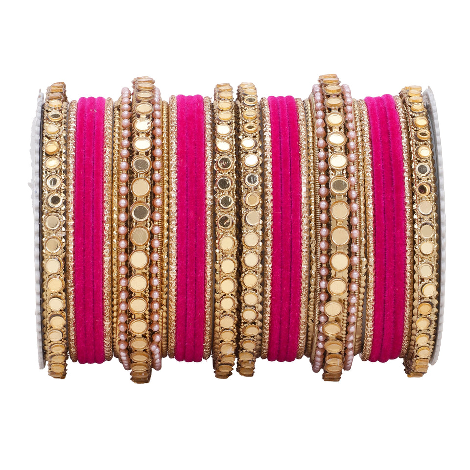 Velvet Bangles set with Golden Mirrorwork Kada