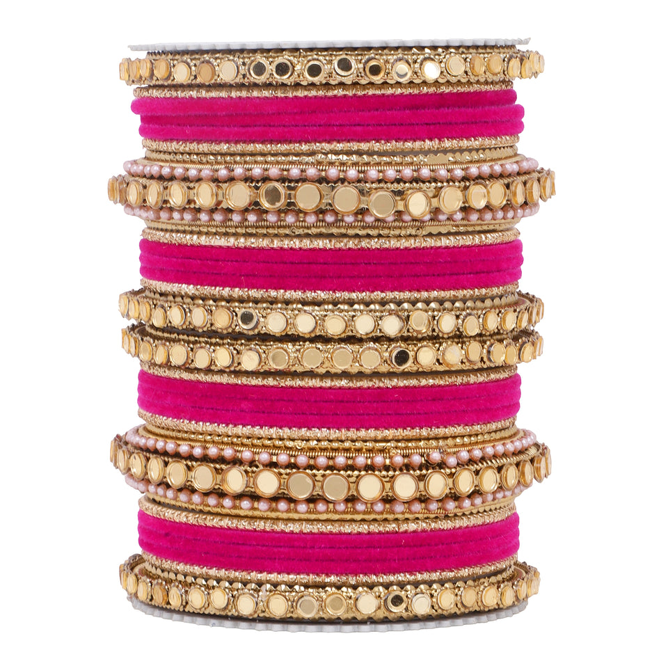 Velvet Bangles set with Golden Mirrorwork Kada