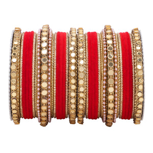 Velvet Bangles set with Golden Mirrorwork Kada