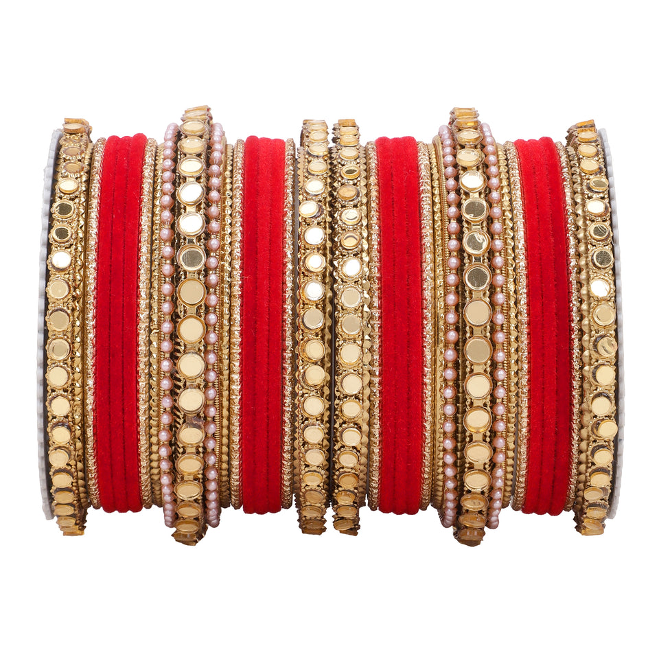 Velvet Bangles set with Golden Mirrorwork Kada