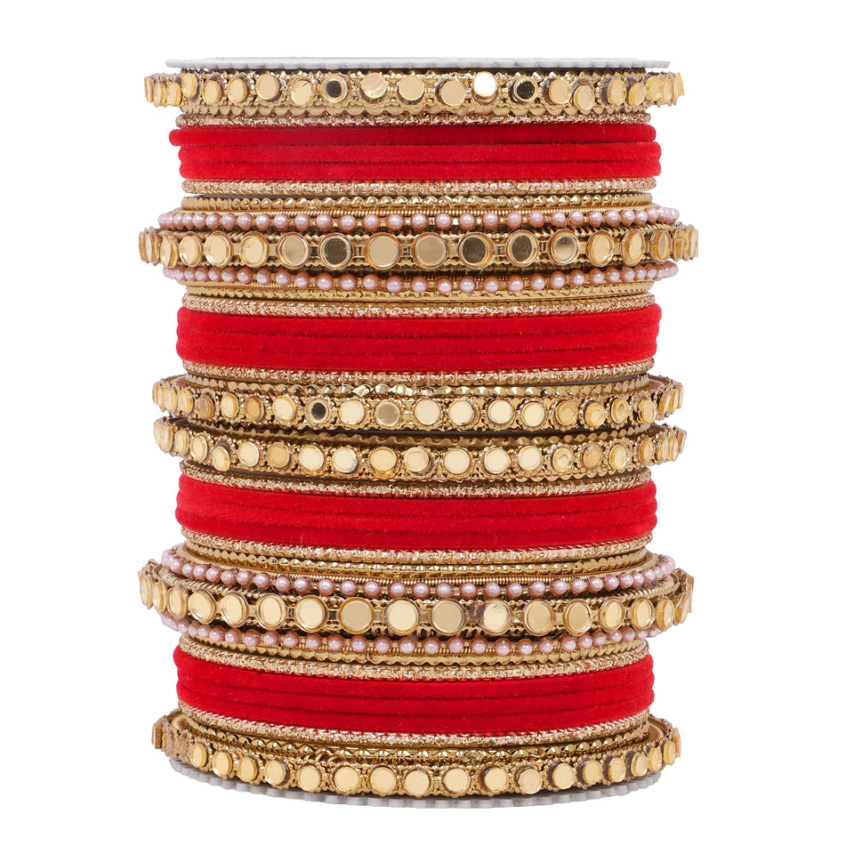 Velvet Bangles set with Golden Mirrorwork Kada