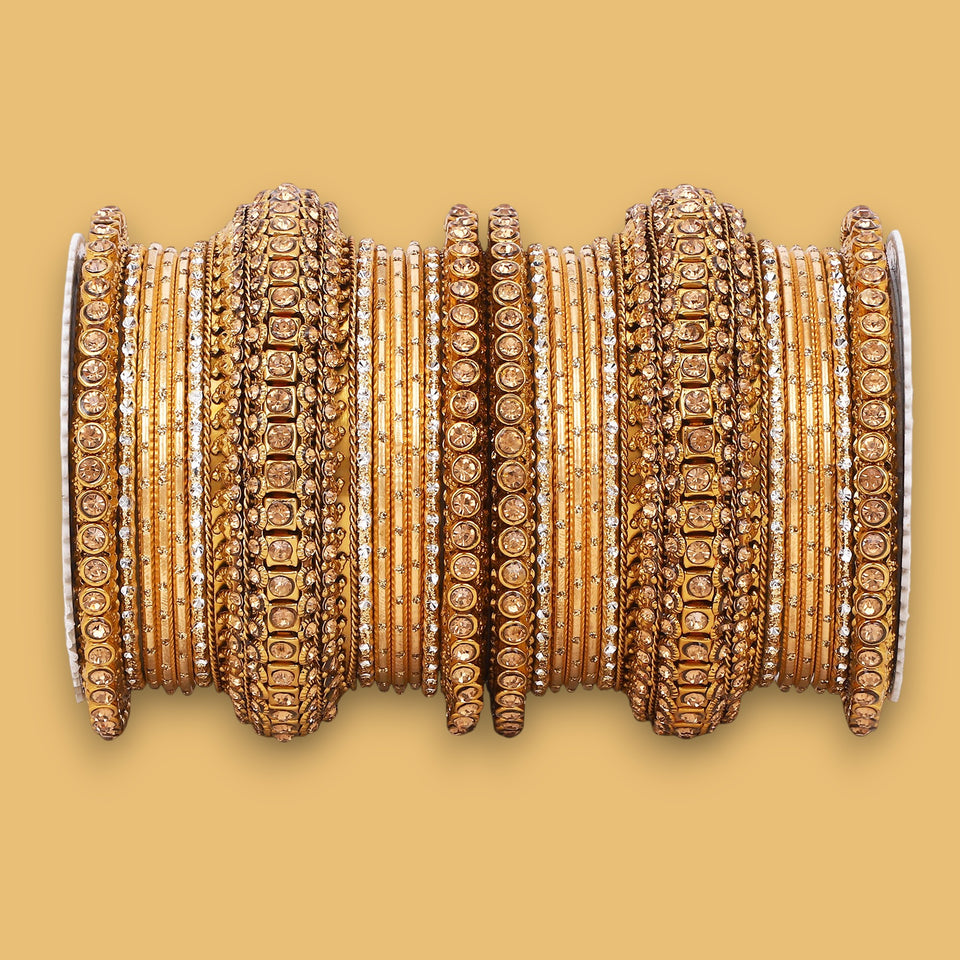 Luxurious Golden dotted and Stone bangle set by Leshya