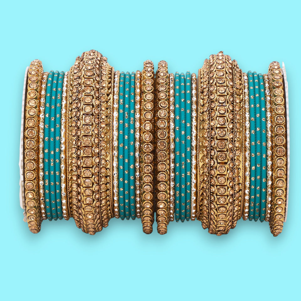 Luxurious Golden dotted and Stone bangle set by Leshya
