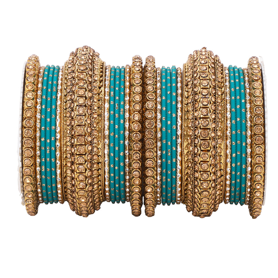 Luxurious Golden dotted and Stone bangle set by Leshya