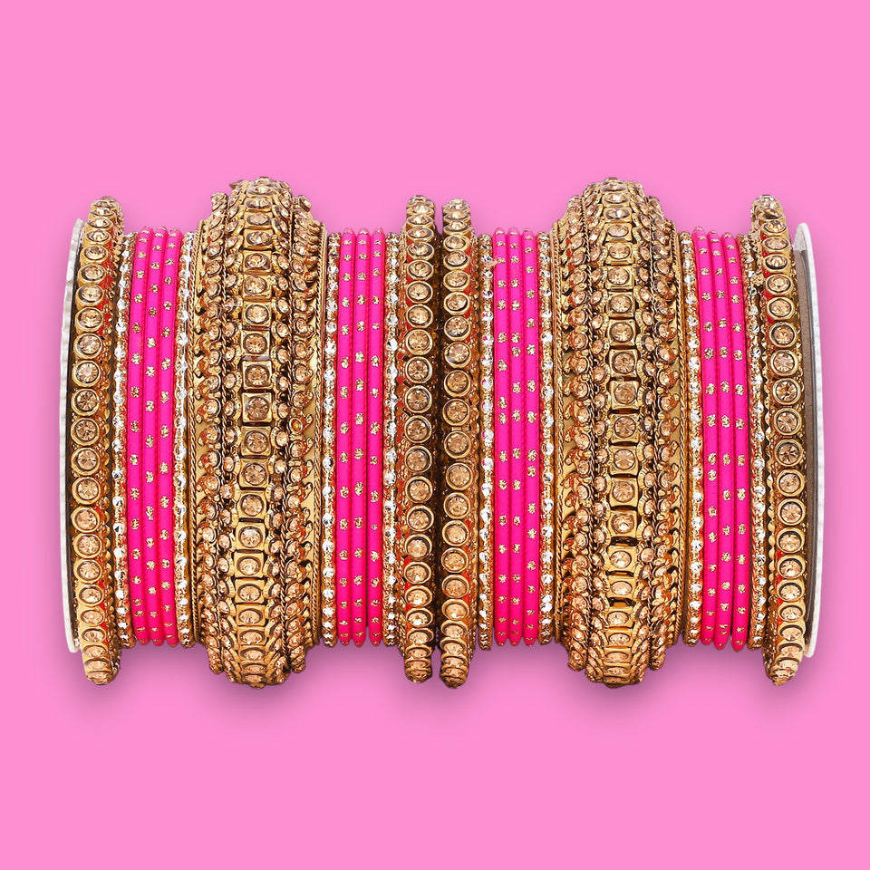 Luxurious Golden dotted and Stone bangle set by Leshya