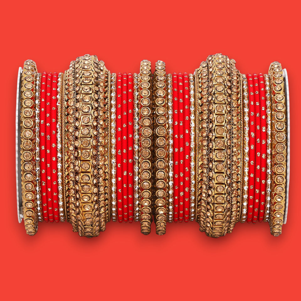 Luxurious Golden dotted and Stone bangle set by Leshya