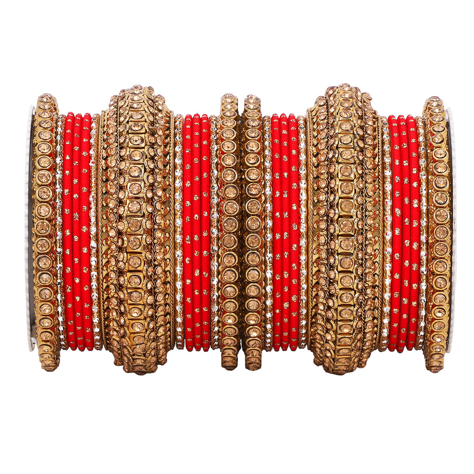 Luxurious Golden dotted and Stone bangle set by Leshya