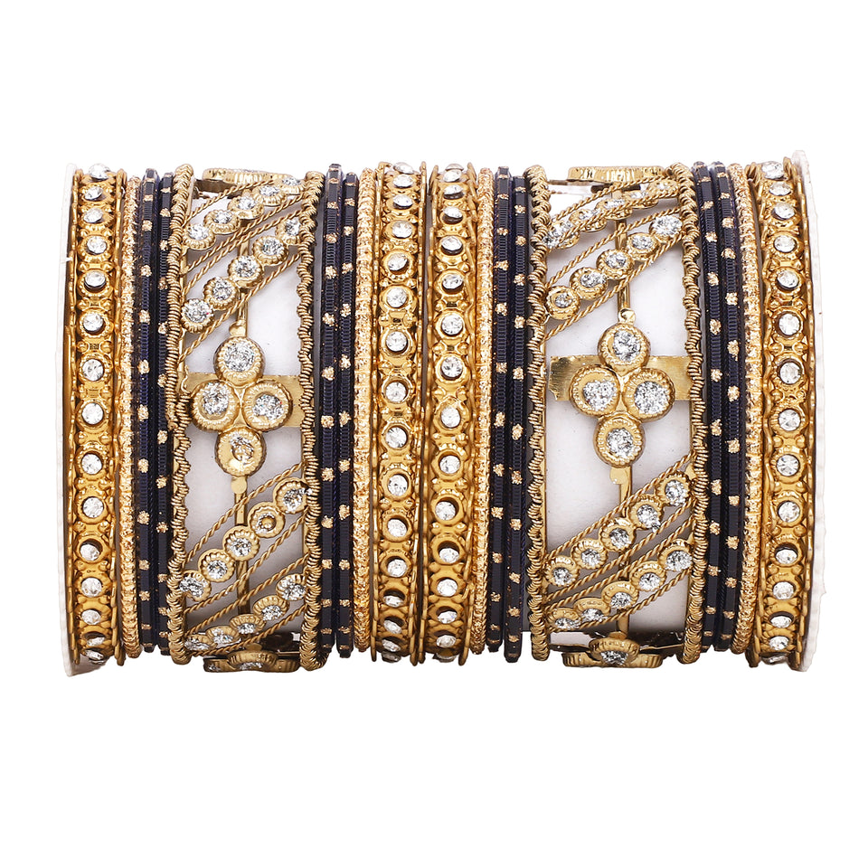 Golden dotted and Stone bangle set by Leshya