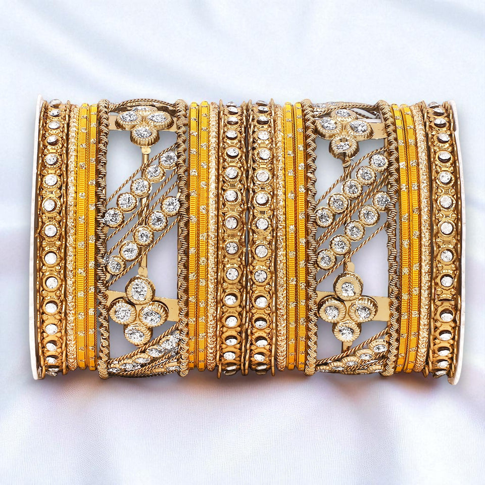 Golden dotted and Stone bangle set by Leshya
